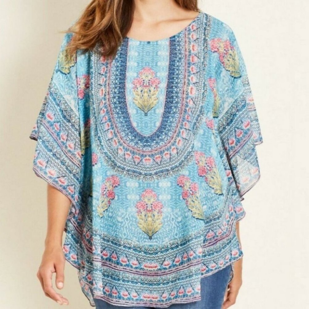 Anthropologie Tolani Bohemian Print Kimono Top Blue Hippie Festival Print XS P